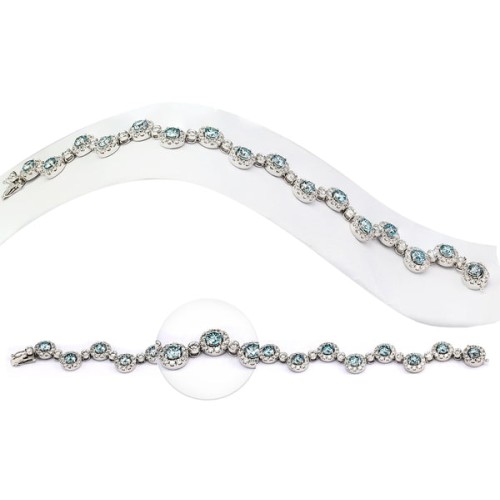 13.60CTTW Ice Blue and White Lab-Created Diamond Zigzag Bracelet in 14K White Gold