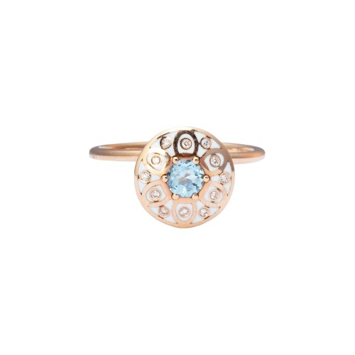 Aquamarine and Diamond Ring - Ivory Enamel