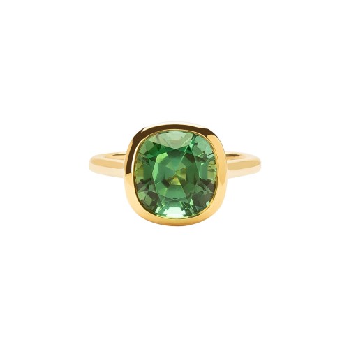 Lagoon Green Tourmaline Ring - Cushion Cut